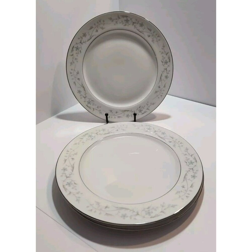 Vtg Royal Wentworth Fairlawn 10.25" Dinner Plates Set Of 3 Floral with Platinum
